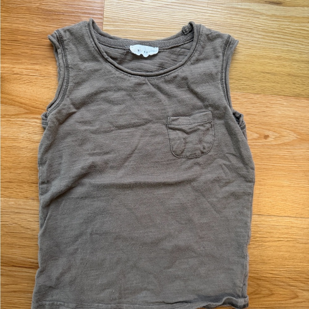 Kids Sleeveless Pocket Tank Top - olive